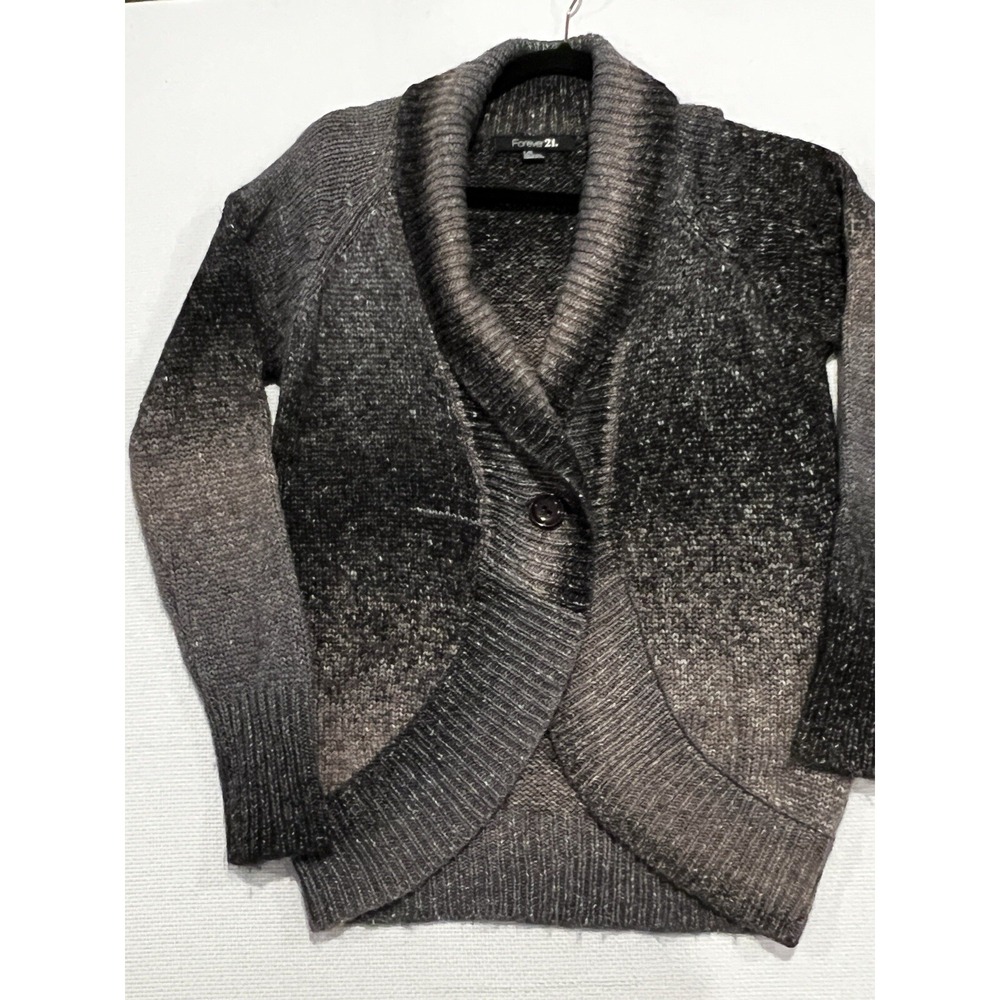 Forever 21 Ombre Marled Knit Shawl Collar Cardigan Grey Wool Blend Large